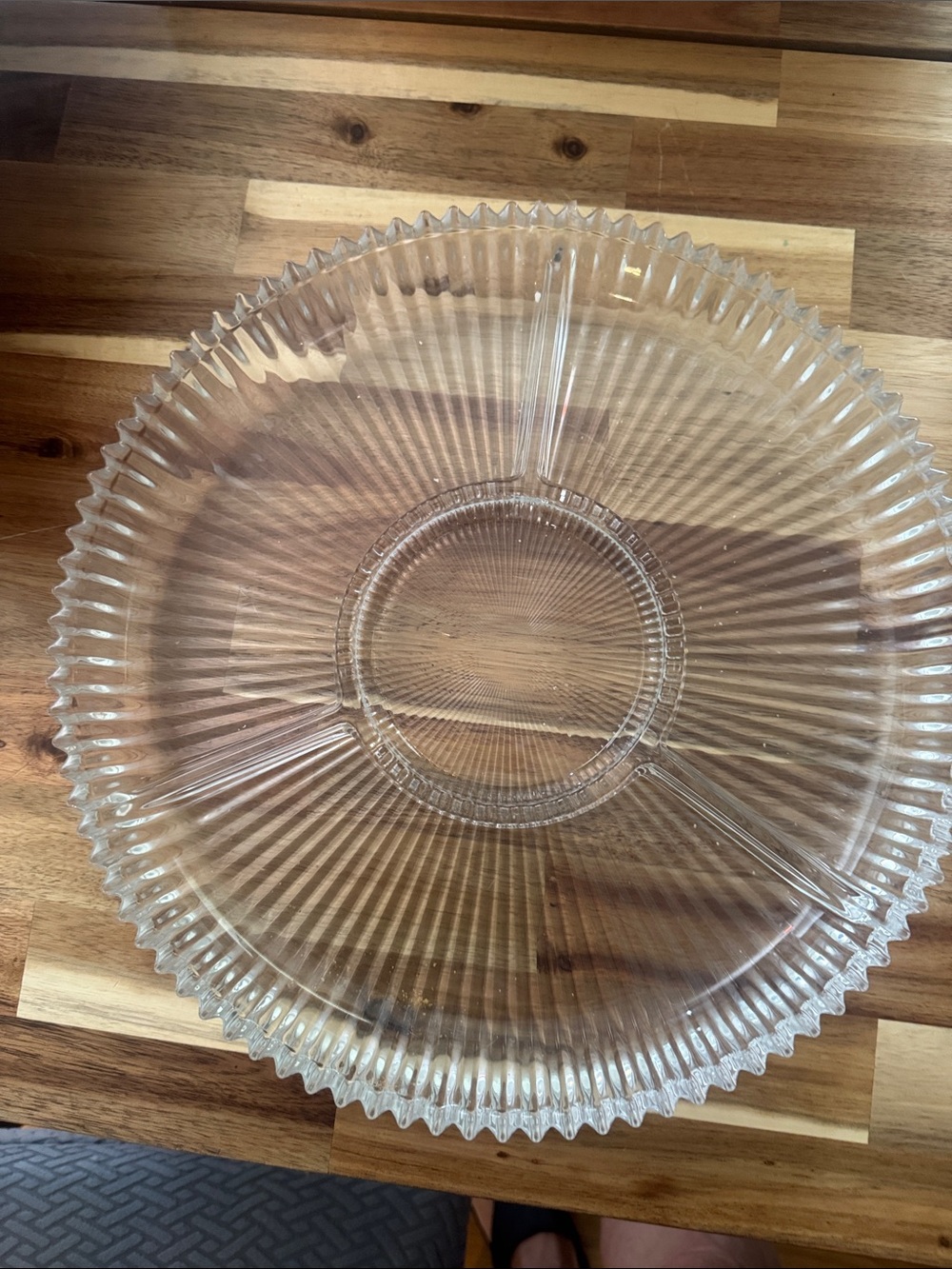Clear Glass Serving Platter - Classic Ribbed Design